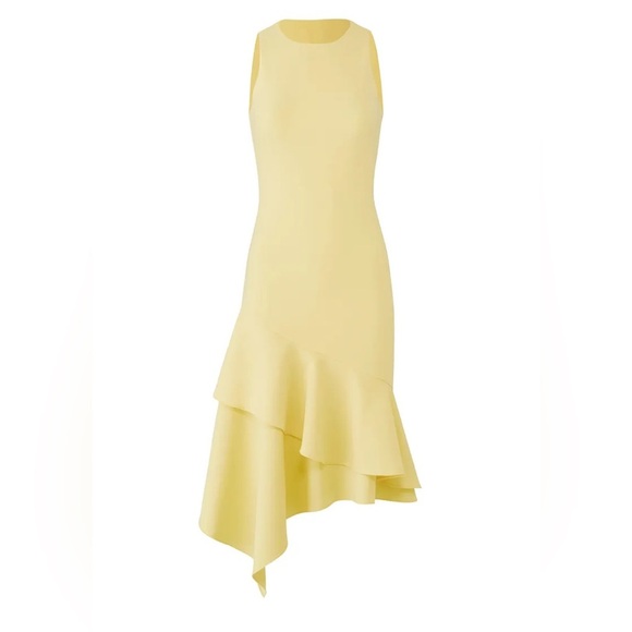 THEIA lemon ruffle yellow asymmetric midi dress 22768 - Picture 5 of 16